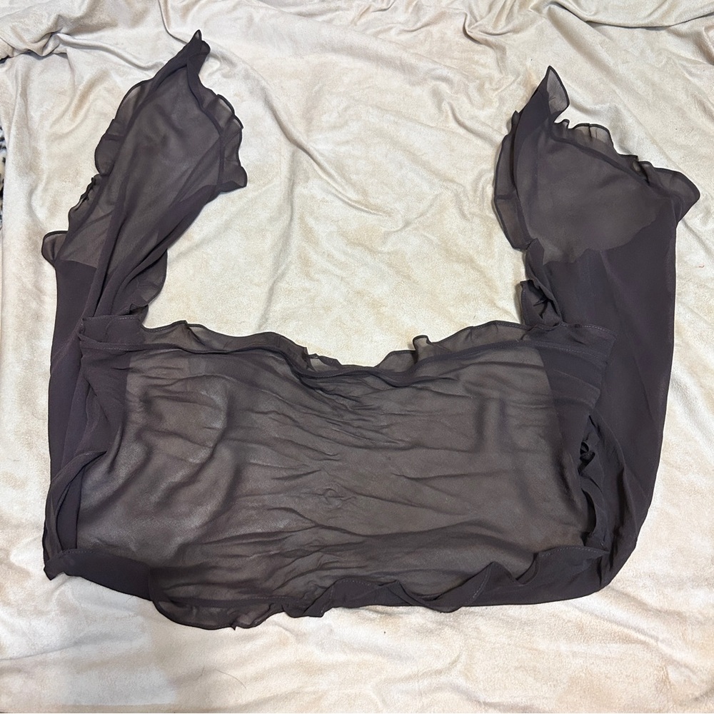 Ralph Lauren Brown 100% Silk Ruffle Edge Scarf & Blouse - Picture 8 of 10